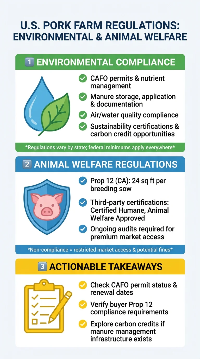 Environmental and animal welfare regulations for U.S. pork farms
