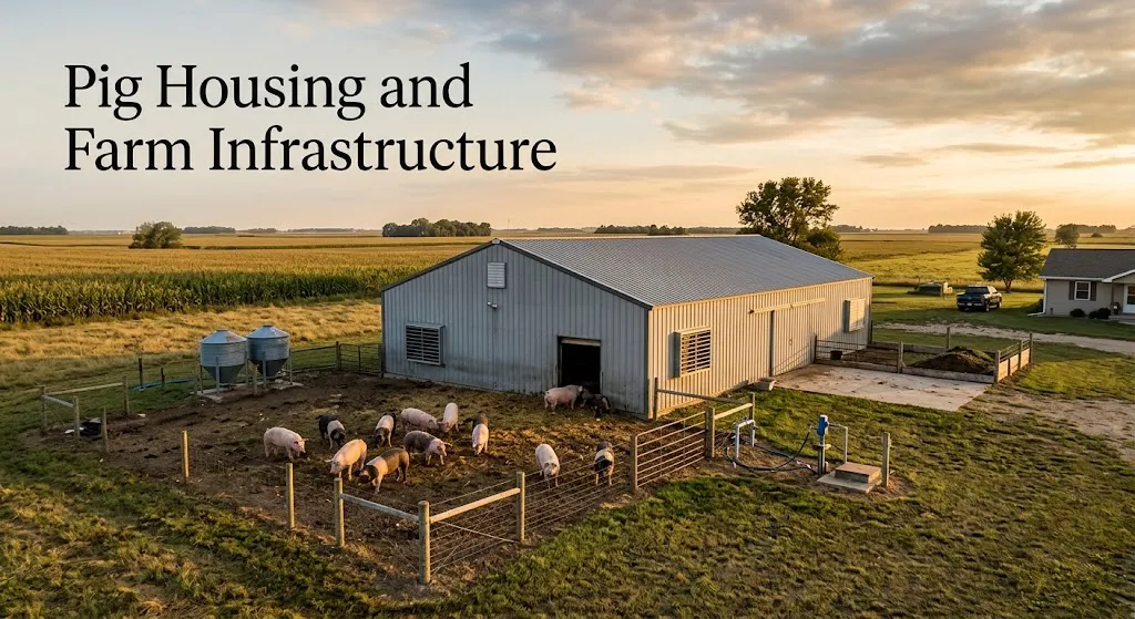 Pig housing and farm infrastructure on a small U.S. pig farm