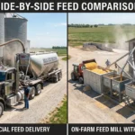 Commercial pig feed delivery versus custom on farm feed mixing system comparison for swine operations Placement: After H2 section "Understanding Ready-Made Commercial Feeds" Type: Photo