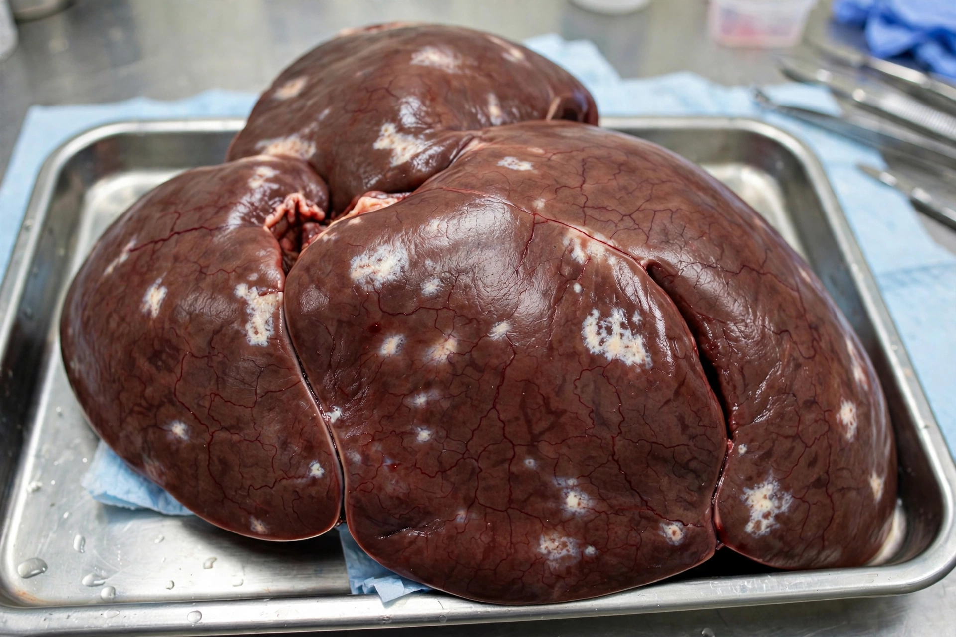 Ascaris suum milk spots on pig liver from larval migration