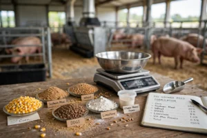 Pig feed formulation with corn soybean meal and other feed ingredients