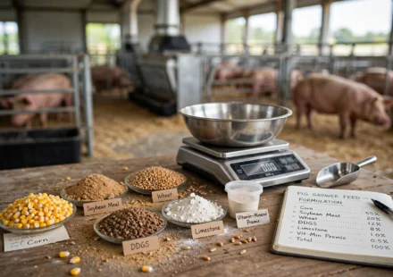 Pig feed formulation with corn soybean meal and other feed ingredients
