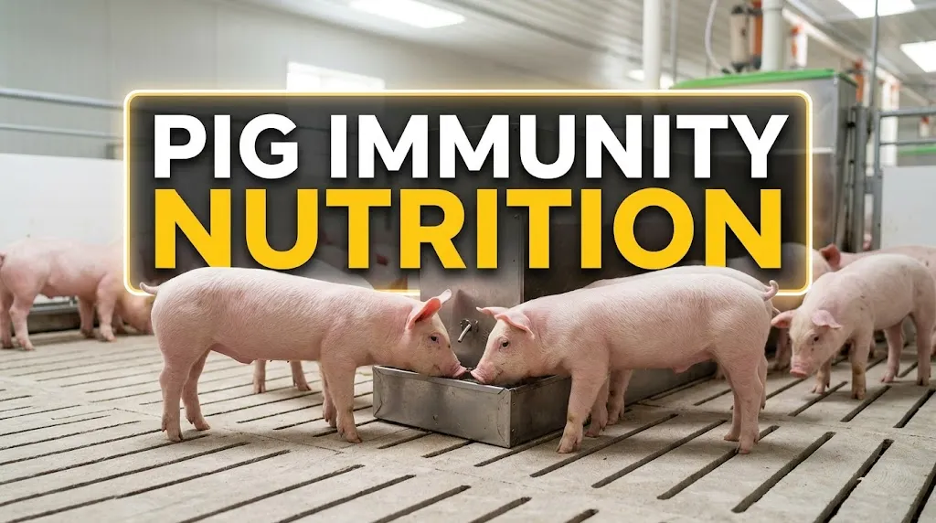 Pig Immunity Nutrition main cover showing healthy nursery pigs in a farm setup