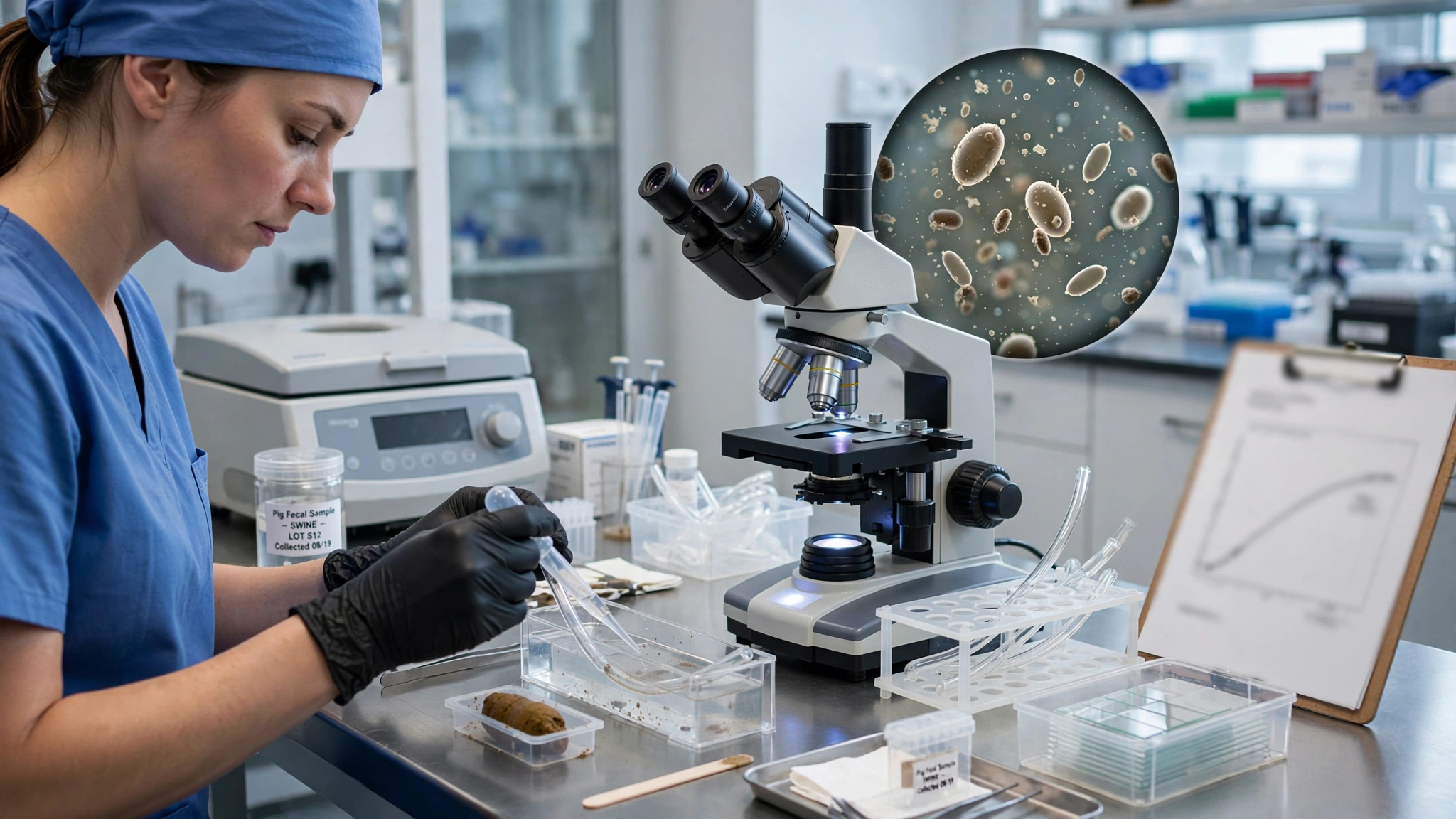 fecal testing and flotation for diagnosing parasites in pigs