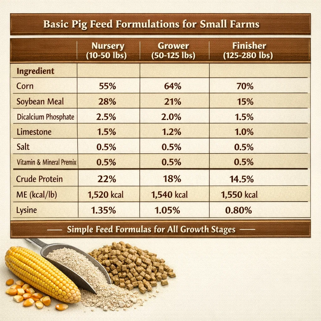 A diagram illustrating the feed formulation process from nutrient requirements through ingredient selection, least-cost optimisation, quality testing, and final feed delivery connected by arrows.