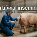 pig artificial insemination in a commercial sow breeding facility