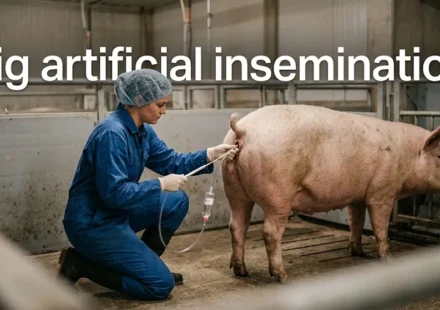 pig artificial insemination in a commercial sow breeding facility
