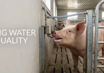 Pig water quality pathway from source through supply line and drinker to pig
