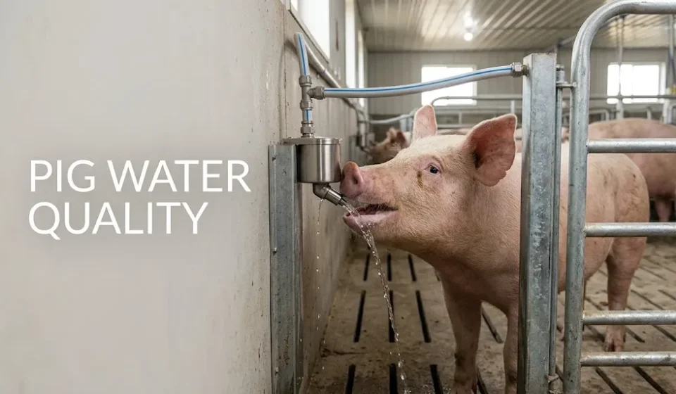 Pig water quality pathway from source through supply line and drinker to pig