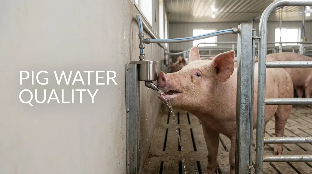 Pig water quality pathway from source through supply line and drinker to pig