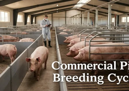 Commercial pig breeding cycle showing gestation, lactation, and return to estrus
