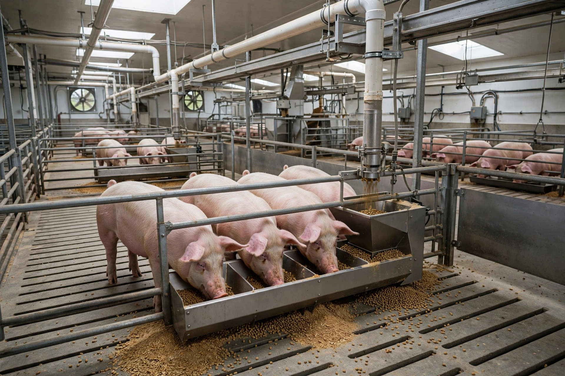 commercial pig feed waste from feeder spillage and feed handling