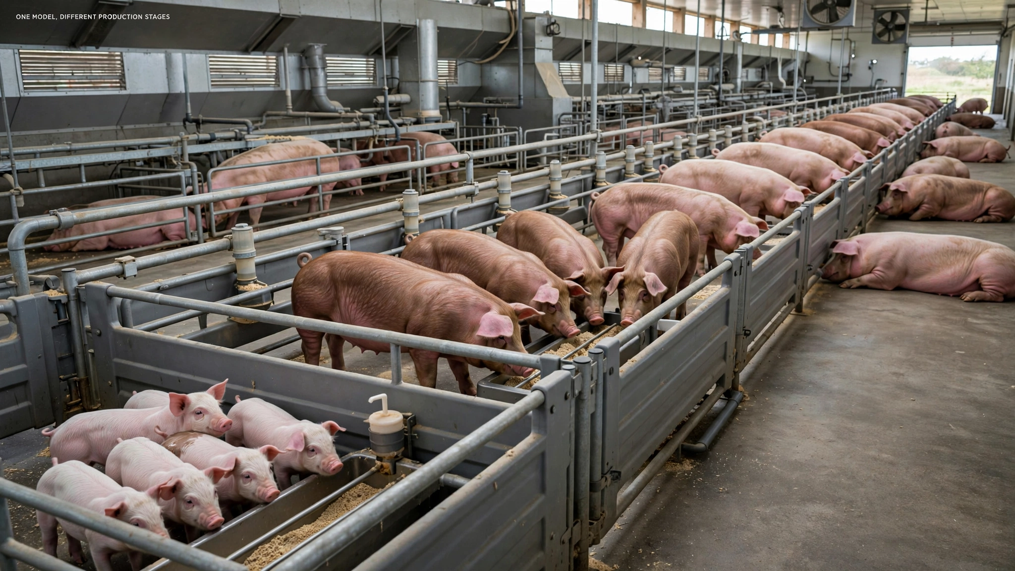 U.S. contract pig farming production stages from weaned pigs to market weight
