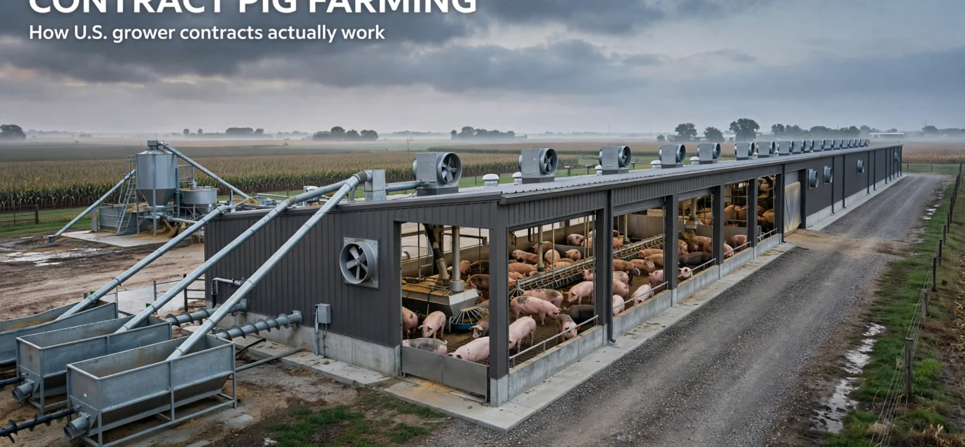 U.S. contract pig farming production stages from weaned pigs to market weight