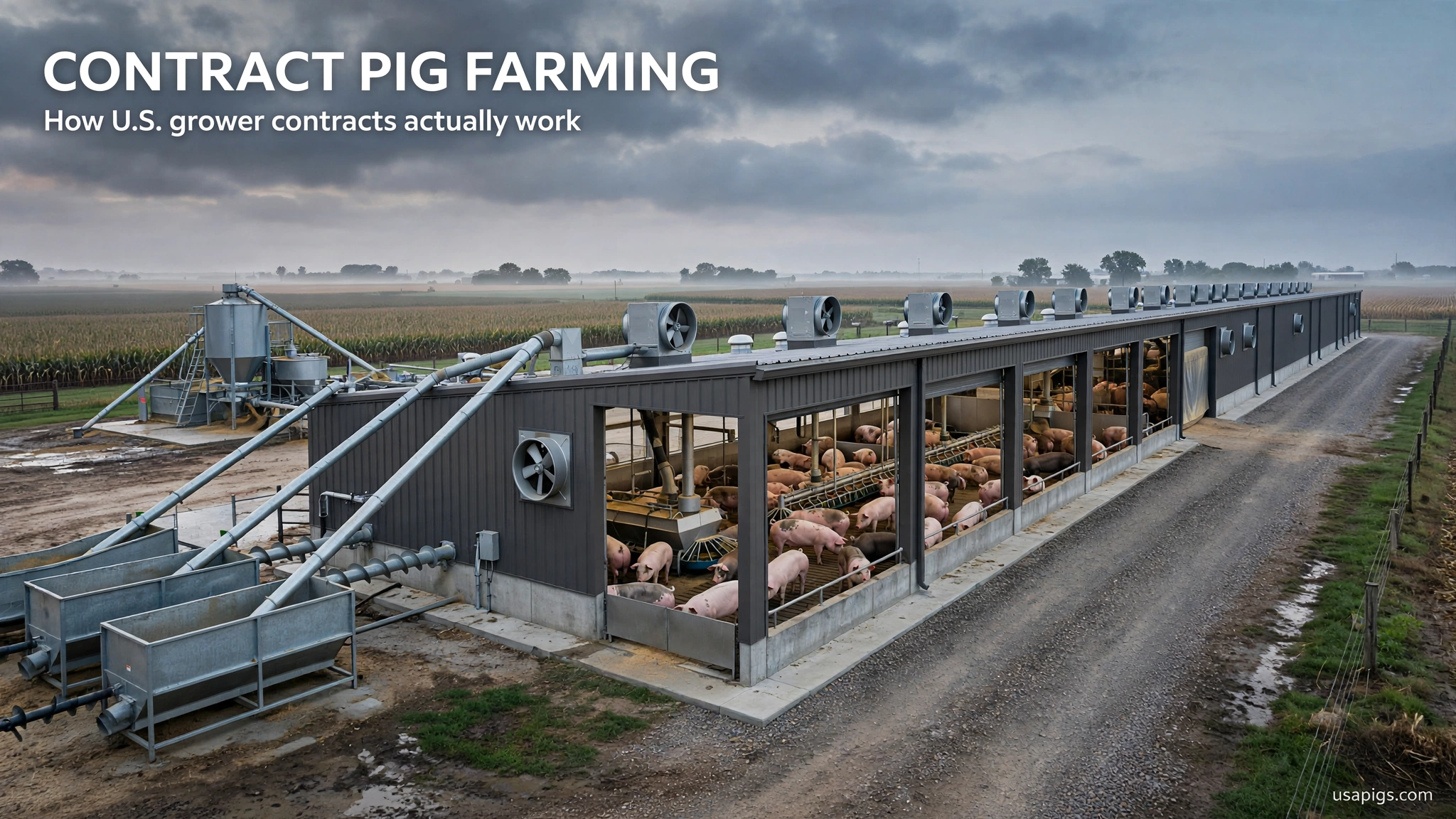 U.S. contract pig farming production stages from weaned pigs to market weight