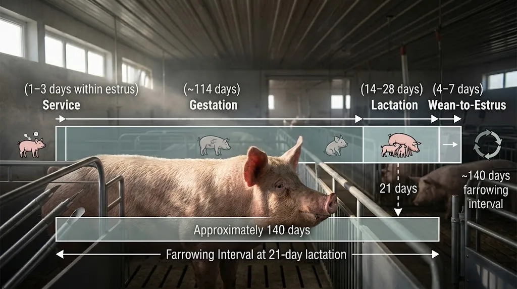 Four intervals of the commercial pig breeding cycle