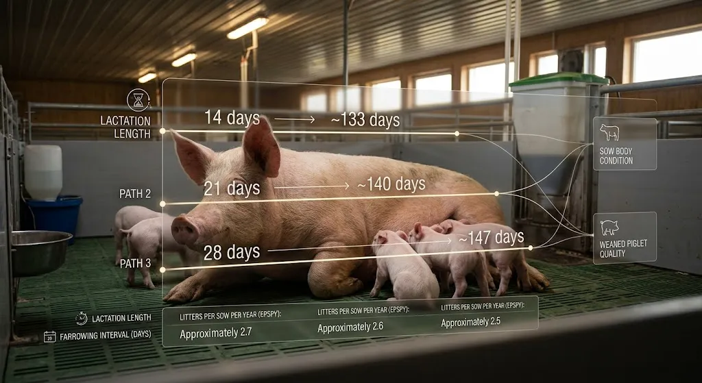 Lactation length and farrowing interval in commercial sow production