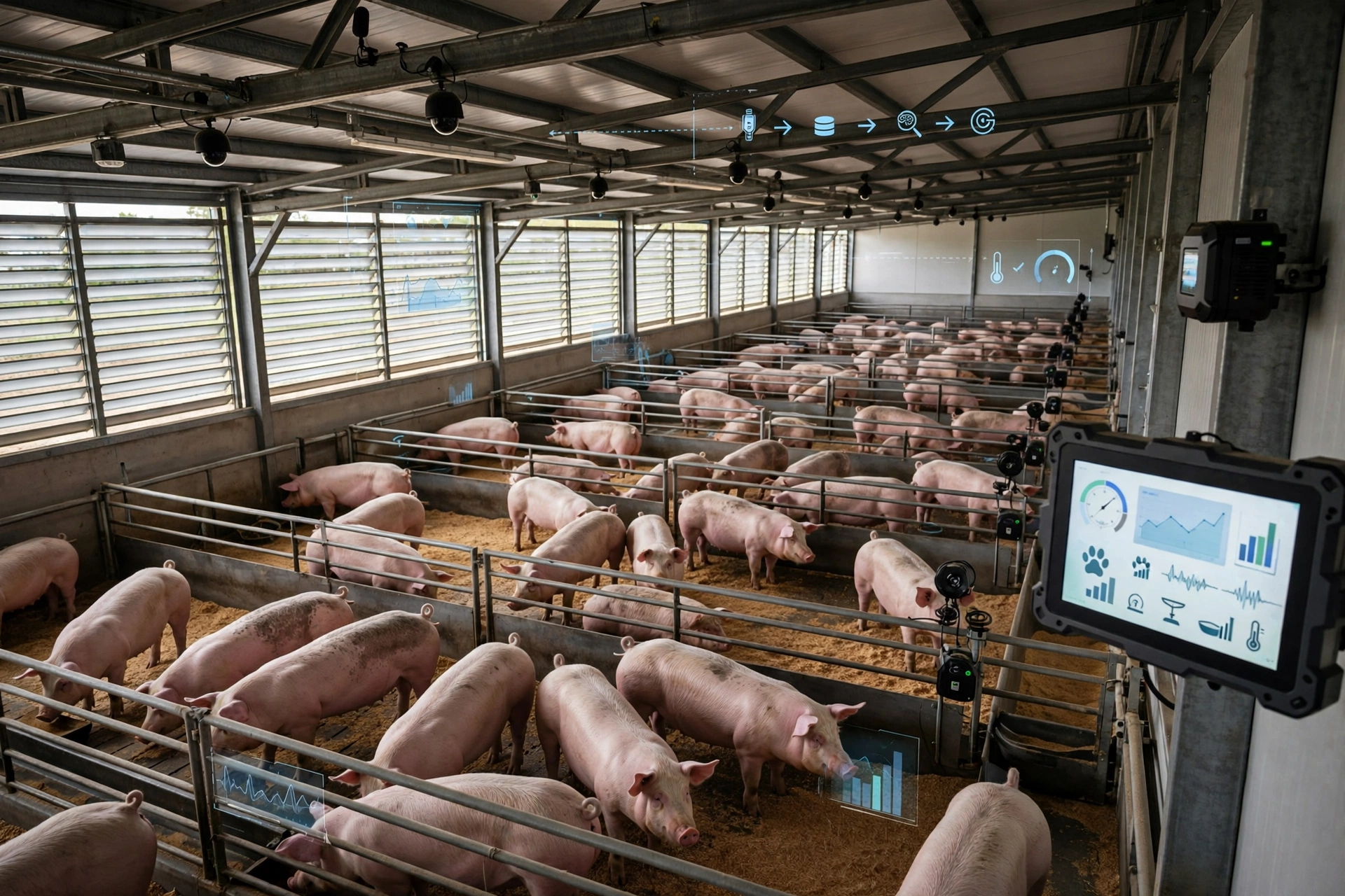 Smart pig farming technology using cameras, sensors and data analytics