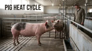 Pig heat cycle showing a sow at standing heat during reproductive monitoring