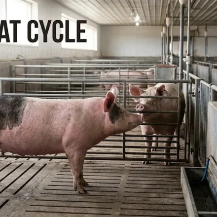Pig heat cycle showing a sow at standing heat during reproductive monitoring