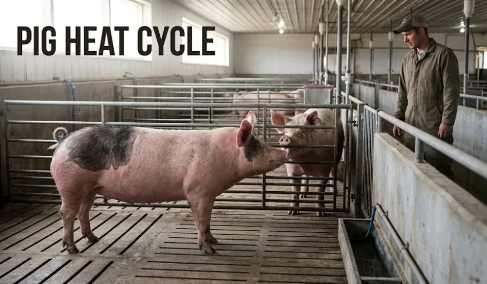 Pig heat cycle showing a sow at standing heat during reproductive monitoring