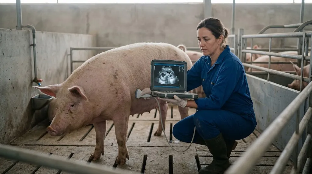 Veterinary ultrasound examination during the difficult 38 to 50 day pregnancy diagnosis window in a sow