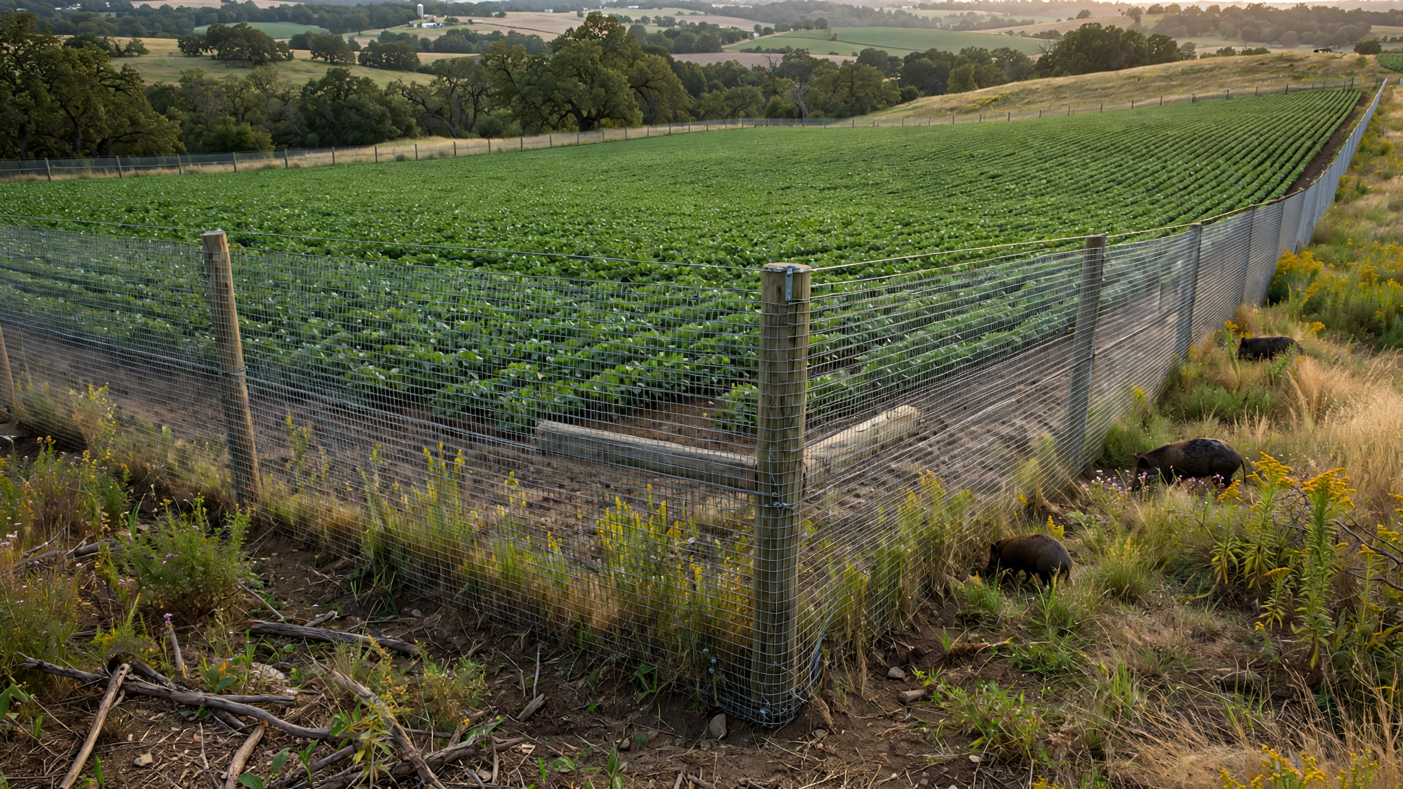 Fencing designed to exclude feral swine from farmland