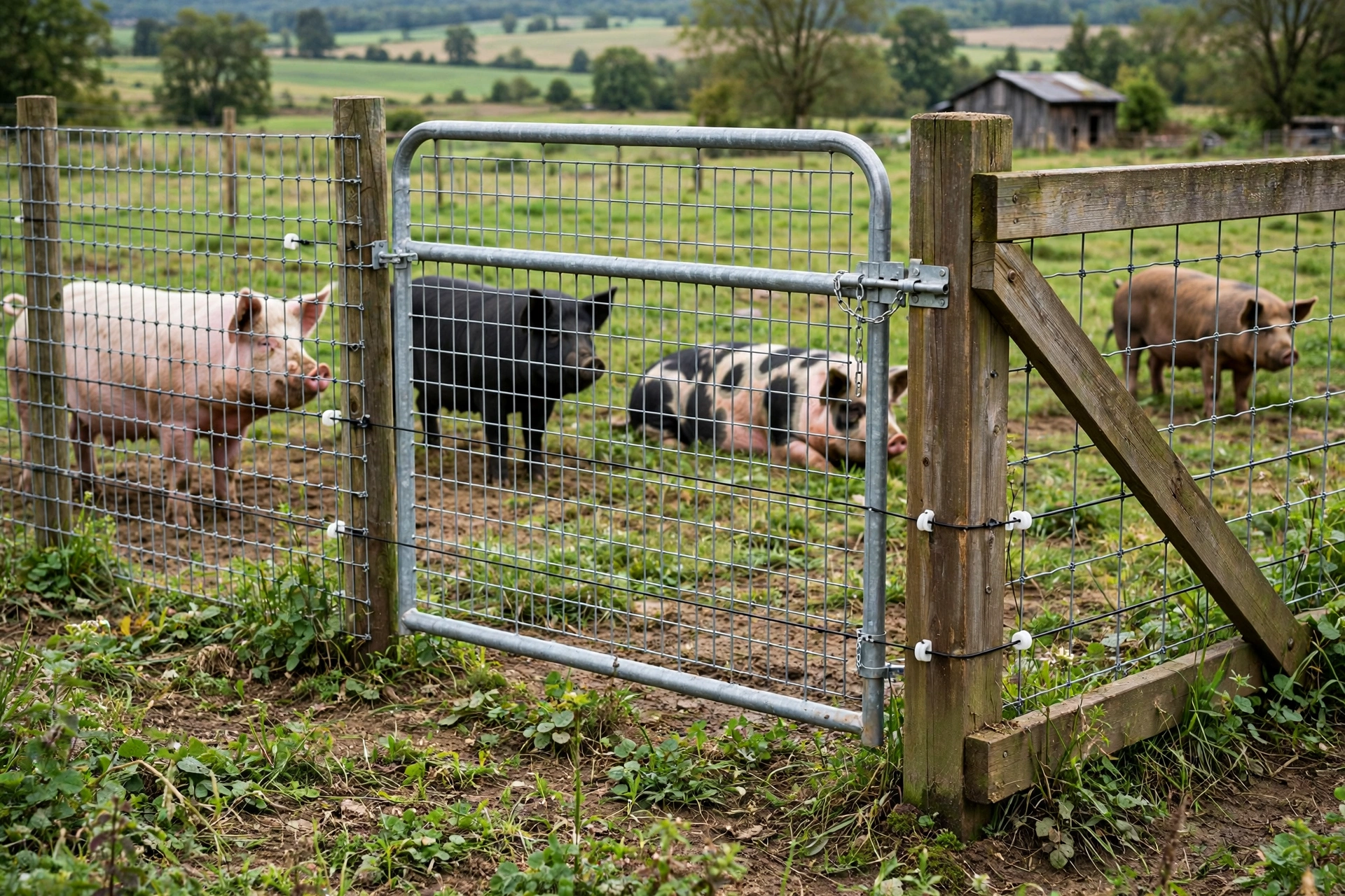 Woven wire and electric pig fencing combination