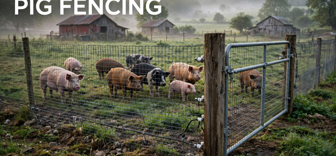 Pig fencing on a small U.S. farm
